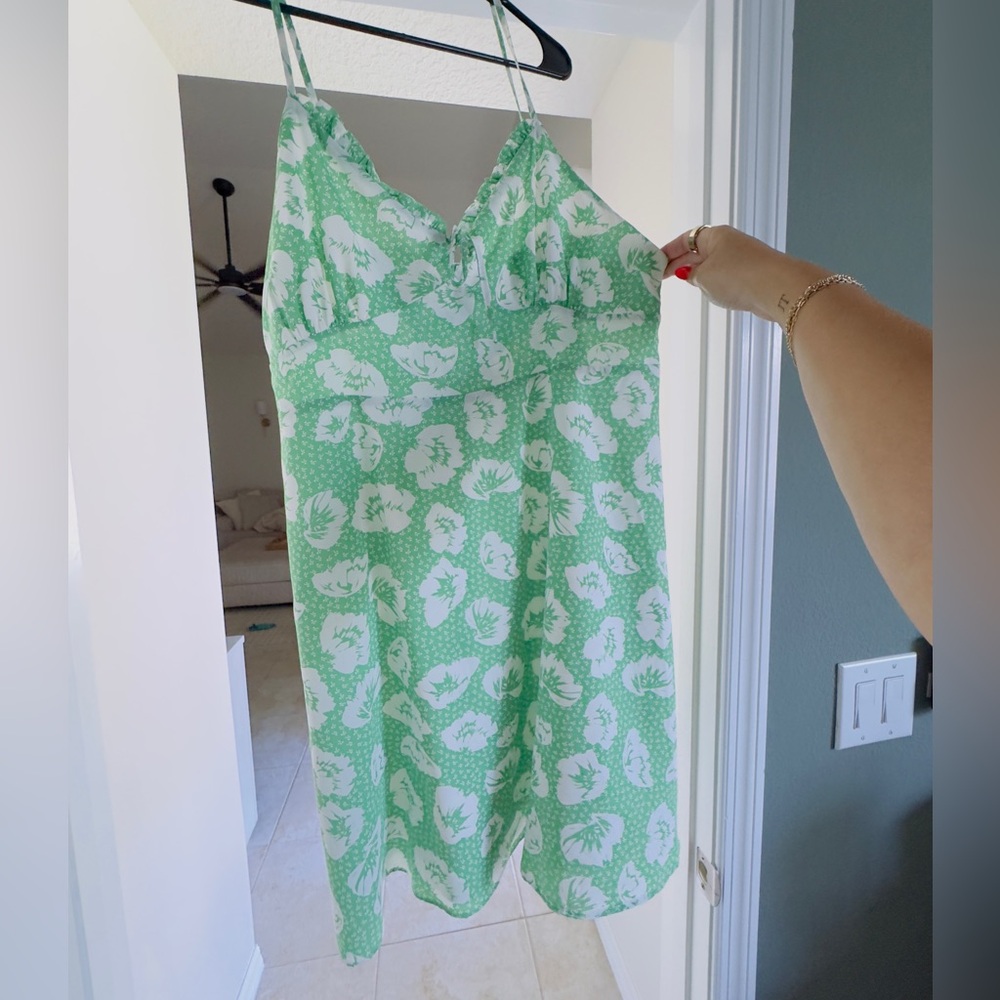 Pink Lily Green and White Floral Dress